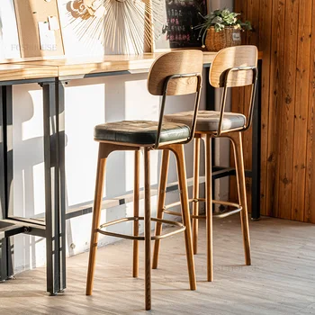 Бар столове от масивно дърво в скандинавски Стил, Кухненски мебели, Бар столове в американския ретро Стил, Бар стол с творческата облегалка, Високи столове за ресторант B