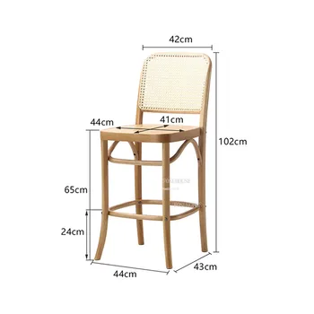 Бар столове от масивно дърво и ратан за кухненски мебели Скандинавски облегалка за почивка Дизайнерски Висок стол Бар на рецепцията на хотела Бар стол GM