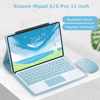 Безжична клавиатура за Xiaomi Mipad 5 5 Pro, 11-инчов калъф, Сгъваема Умен калъф-поставка с акумулаторна клавиатура, Португалски испански