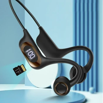 Безжични Bluetooth слушалки с истинска костна проводимост, отворено ухо, спорт на открито с микрофон, батерия, дисплей, Поддръжка на SD-карти