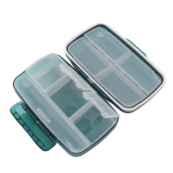 Битумен силикон кутия за съхранение на лекарства, захранващи дневни таблетки за пътуване, 8 офиси, зелен