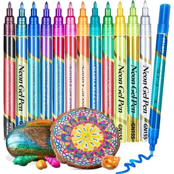Блестящи Връхчета с металик боя, 12 Цветни маркери химикалки с пайети за Деца, Блестящ чувствах върха писалка на водна основа с Тънък Връх за Чертане