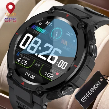Вградена смарт часовник с GPS за мъже HD, Голям кръгъл екран, BT-предизвикателство, няколко спортни режими, водоустойчиви мъжки смарт часовници IP68