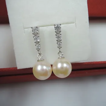 Висококачествена перлената обица, 100% 8-9 мм натурална пресноводная обицата-ТА, идеална кръгла перла, кука 100% 925 проба, популярни обеци