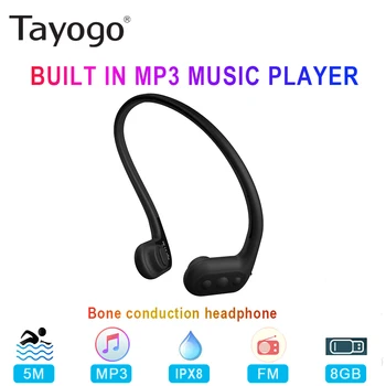 Водоустойчиви слушалки Tayogo с костна проводимост, IPX8, MP3 плейър за гмуркане с FM-радио, спортни слушалки за гмуркане
