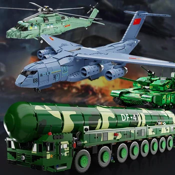 Военен транспортен самолет Y-20, градивен елемент, Модел танков ракета камион 99A, тухли, WW2, оръжия, солдатские играчки за деца, подарък за рожден ден