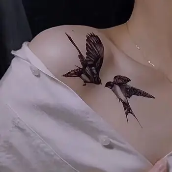 Временна татуировка, две летящи лястовици, Водоустойчиви стикери с татуировки, двойки, Фалшива татуировка във формата на птици, за жени, мъже, на ръце върху тялото на Едро