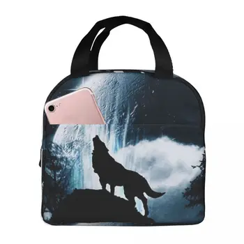 Вълк, Воющий на Луната, Преносима Изолирано Оксфорд чанта за обяд, за многократна употреба Обяд-бокс, Органайзер за обяд, термоохладитель, чанта-тоут