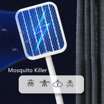 Въртяща се на 180 ° електрическа мухобойка от комари 2 в 1, акумулаторна с телескопично, USB лампа fly силен критик за къмпинг в задния двор.