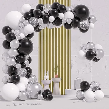 Гирлянда от черни балони, бели сребърни конфети, определени за арка от латексови балони, Годишнина от сватбата, рожден Ден, декорация за душата на детето, Глобуси