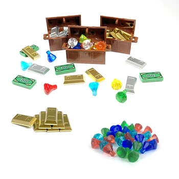 Градивните елементи на MOC, Златни, Сребърни Тухли, Монети, скъпоценни камъни, Диаманти, Пиратско съкровище, комплекти детайли, детски играчки, Съвместими С LEGO