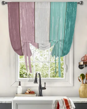 Градиентные завеси от имитация на дърво, цвят на Морска вълна, зелени и лилави цветове за хол, спалня, Модерна душ завеса на прозореца, Къса завеса за кухни
