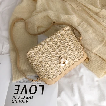 Дамска сламена чанта през рамо в стил Бохо, тъкани плажни модни чанти-незабавни посланици на рамото си под формата на миди
