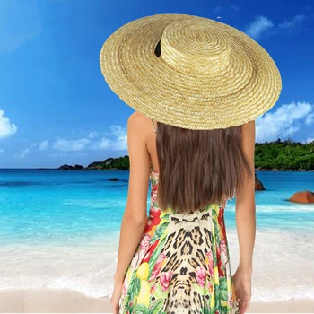 Дамска сламена шапка с широка периферия, дълга лента, дамска плажна шапка лятна шапка с сенника