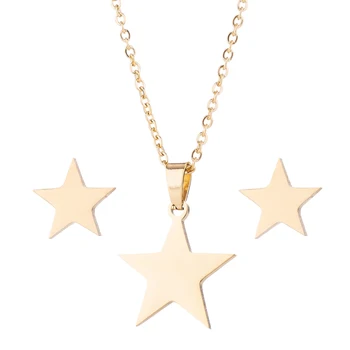 Дамски Обеци-колиета с петолъчна звезда от неръждаема стомана, модерен комплект от неръждаема стомана с индивидуалните звездите