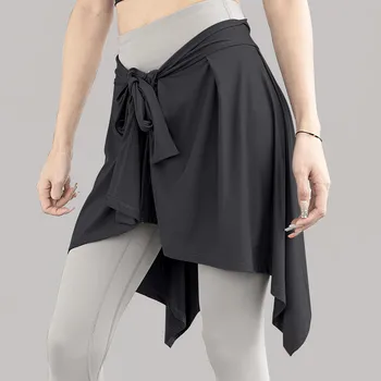Дамски панталон за йога с къси панталони, танцови пола с висока талия и ластик за вратовръзка