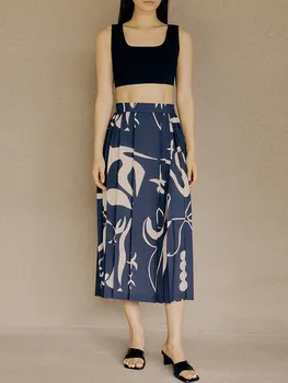 Дамски плиссированная пола миди с ретро-принтом, новата модерна дамска пола с висока талия, свободно, пролет-лято