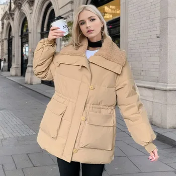 Дамско зимно ново памучни палто със средна дължина 2023 г., утолщенное памучни палто