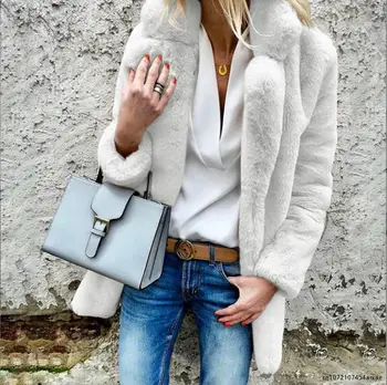 Дамско зимно палто от изкуствена кожа, плюшен утепленная зимно яке с отложным яка, дамско яке за ежедневието