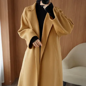 Дамско палто с дължина до коляното, средна дължина 2023, есенно-зимна нова корейска свободна универсална вълна яке-имитация на размера на оверсайз