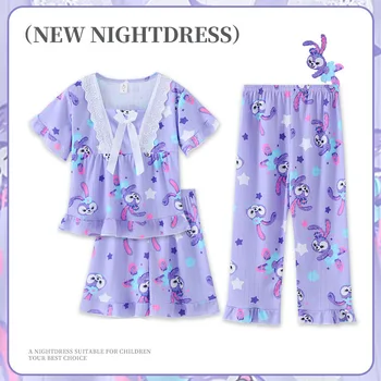 Детска пижама, летен тънък комплект, Лятна домашен костюм от три части за момичета, Детски костюм с климатик