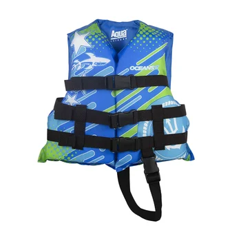 Детска спасителна жилетка Oceans7 с отворена страна, здрав, удобен за кацане, 30-50 паунда, надуваем за плуване синьо/зелено