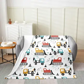 Детско фланелевое одеяло с анимационни автомобил, за Камиони и строителна техника, флисовое одеало за домашен интериор, диван
