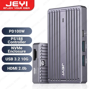 Докинг станция JEYI USB C 10G с корпус SSD M. 2 NVMe, възел PS188 5 в 1 USB 3.2 3.0, поддържа PD 100 W, HDMI 2.1 b 4K @ 60 Hz