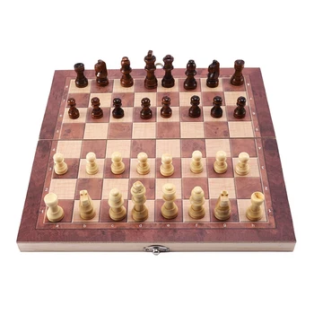 Дървена Международен Шахматен Комплект 3 В 1 Игри За Пътуване, Шах, Табла, Пулове Развлечения