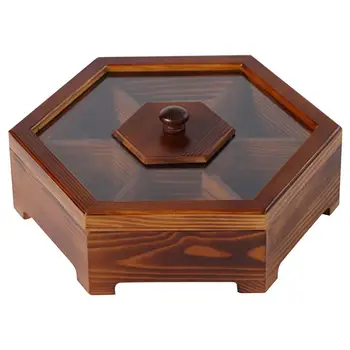 Дървена секционни тава с капак, кутия за бонбони, Кутия за плодове, Контейнер за съхранение на закуски, тава за сладкиши