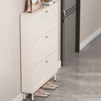Европейските тънки шкафове за обувки, Стилни бели Вертикални модерни шкафове за обувки с чекмеджета, Компактни мебели за дома Schonen Kast