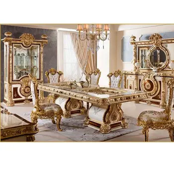 Европейският кралския маса за хранене за 6 места луксозна маса за хранене от масивно дърво, маса и стол Френски мебели за трапезария