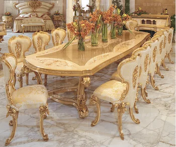 Европейският маса за хранене от масивно дърво, маса за хранене, стол Френски елитен корт луксозна резбовани мебели за кръгла маса по поръчка