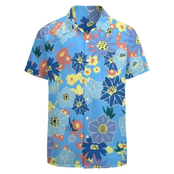 Ежедневни Ризи с Изображение на Костенурка и Цветен Модел за Мъже, Хавайска риза с 3D Принтом, Къс ръкав, y2k, Блузи, Кавайная Дрехи, Блуза с Ревери