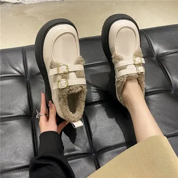 Ежедневни дамски обувки в минималистичном стил есен 2023, нова реколта кафяви фини обувки Mary Jane в универсална дебела подметка