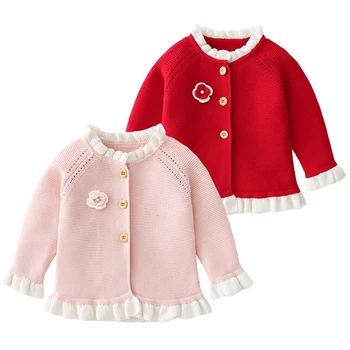 Есенен детски жилетка, пуловер с цветен модел, Зимна монофонични вязаный пуловер памук за малки момичета, връхни дрехи за деца, палто