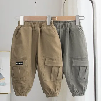 Есенни детски обикновена панталони-карго за момчета, всекидневни спортни панталони с дължина до глезена, детски дрехи за деца от 2 години, Пролетта на тънки спортни панталони за момичета
