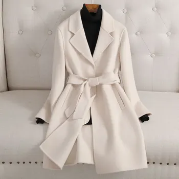 Есенно-зимния ново, модерно и висококачественото двустранно вълна палто 2023, женски вълнена модно палто със средна дължина