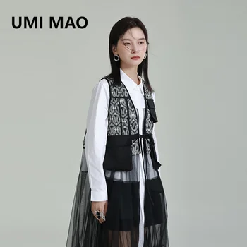 Есента рокля UMI MAO Yamamoto с Черен Елек, Ново Малко И Висококачествено Свободно Блейзери с контрастни Акценти, Жилетка, Палто, Яке за Момичета, Femme