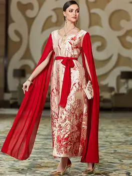 Жена мюсюлмански прекрасна Кафтан, Арабско червена рокля, банкет Сватбена ислямското рокля-Джилбаб
