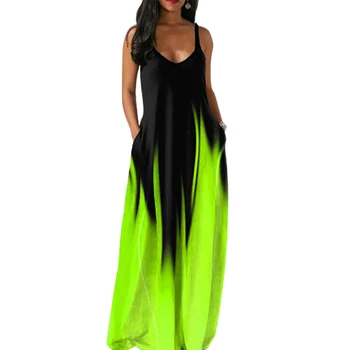 Жена стилна вечерна рокля с деколте-спагети наклон в контрастен цвят 2023, Нови Летни Свободни ежедневни Макси рокля без ръкави