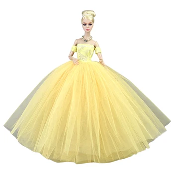 Жълто Сватбена рокля ръчна изработка на кукли Барби, Дрехи Принцеса 1/6 за парти, Дълга Рокля за Бала, Сватбена рокля за кукла, Аксесоари за кукли