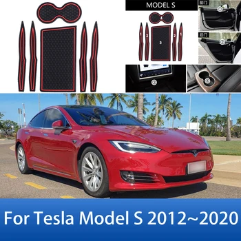 За Tesla Model S 2012 2013 2014 2015 2016 2017 2018 2019, устойчива на плъзгане Вратата гумена възглавница за чаши, Автомобилни постелки, Аксесоари за интериора