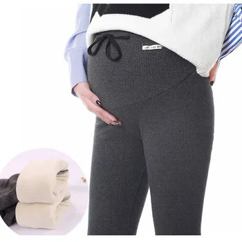 Зимните гамаши с утепленной руното облицовка за бременни, Стегнати Ластични панталони за бременни, Гамаши