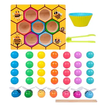 Играчка за сортиране на пчелен кошер, Дървени цветни играчки за сортиране на играчки за малък мотор деца, играчки-скоба Монтесори, образователни играчки за предучилищна възраст, подарък за