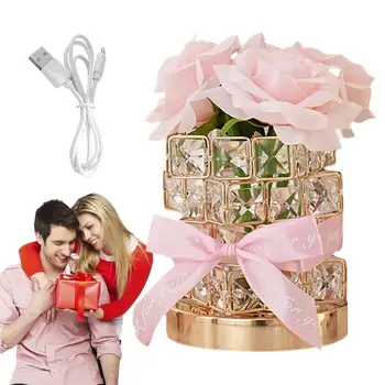 Имитация на Розово нощни лампи, лампа с букет от рози, 3-цветен Кристал лампа, таблица лампа с изкуствен букет от рози, устойчива на плъзгане основа