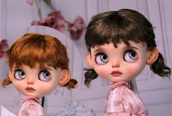 Имитация на косата кукли Blythes Подходящ за модерен мини-косичек в стил уестърн в Ретро стил с размер 1/6, 9-10 инча, Имитация на Мохера, тъмно-червена перука с ряпа
