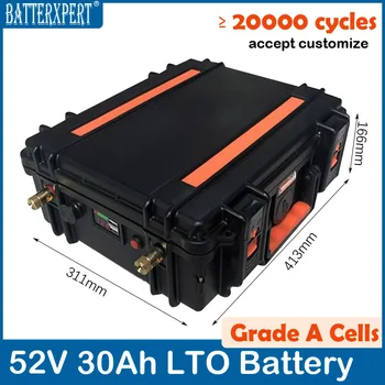 Индивидуални Литиево-Титанатный батерия LTO 52V 30Ah за Дома на Колела, Соларен Панел, Къмпинг на Колела + Зарядно устройство 5A + Индикатор на напрежение + Порт 2USB