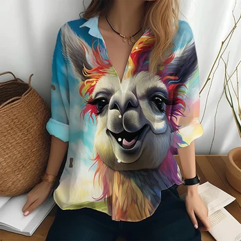 Интересна риза с дълги ръкави от алпака с 3D принтом, Свободна ежедневни риза, пролет-есен нова риза, дамски модни риза с копчета