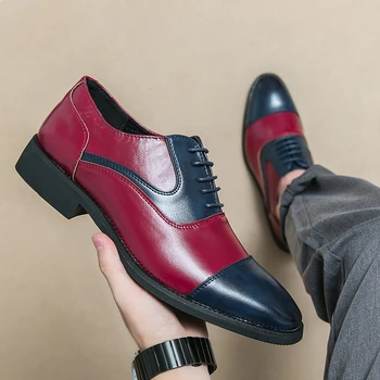 Италиански мъжки обувки-Oxfords, Класическа Кожена Официалната Обувки, на Модела обувки-броги на равна подметка с остри пръсти, Бизнес мъжки Сватбени обувки, Мъжки обувки